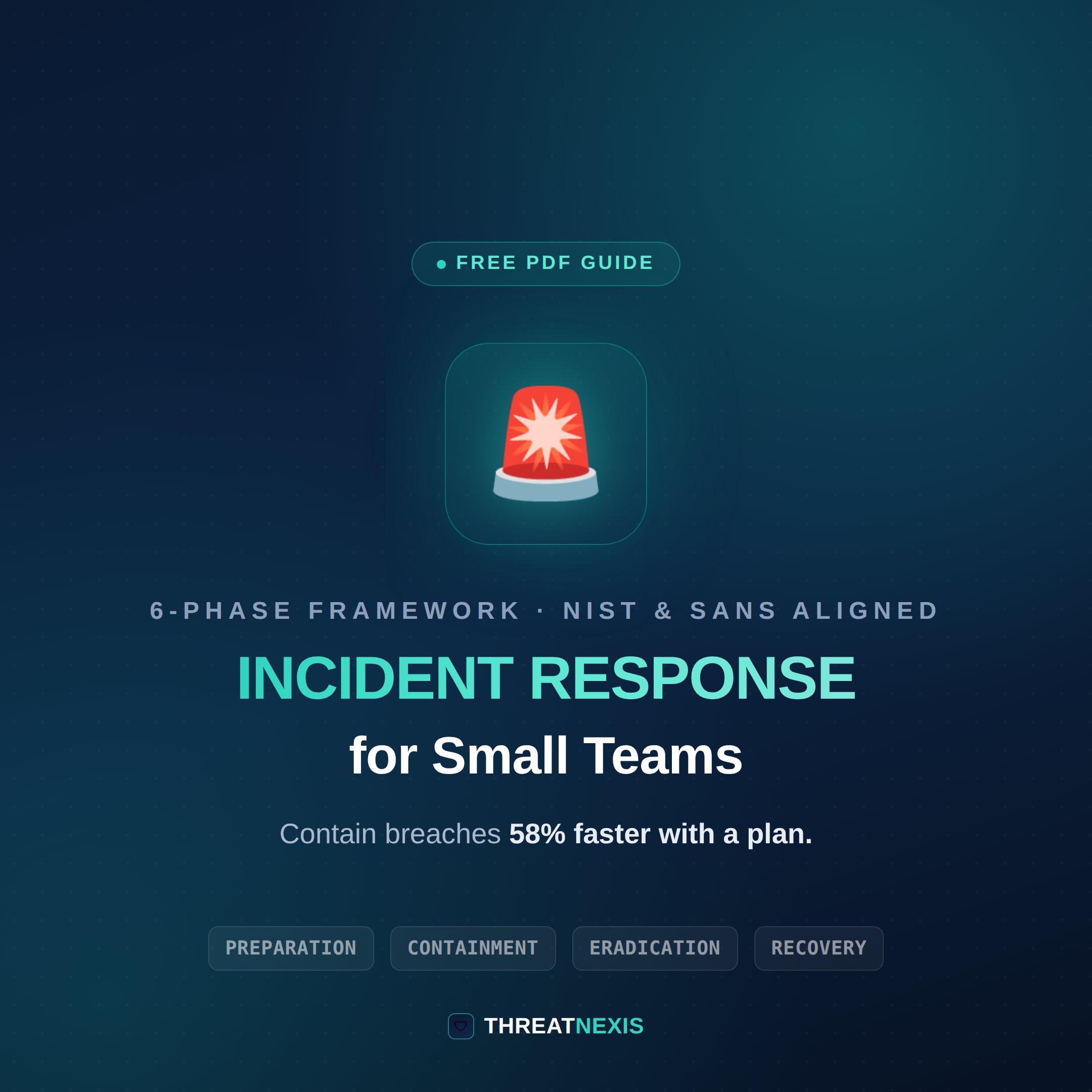 Incident response cheat sheet covering the six phases: preparation, detection, containment, eradication, recovery, and post-incident review