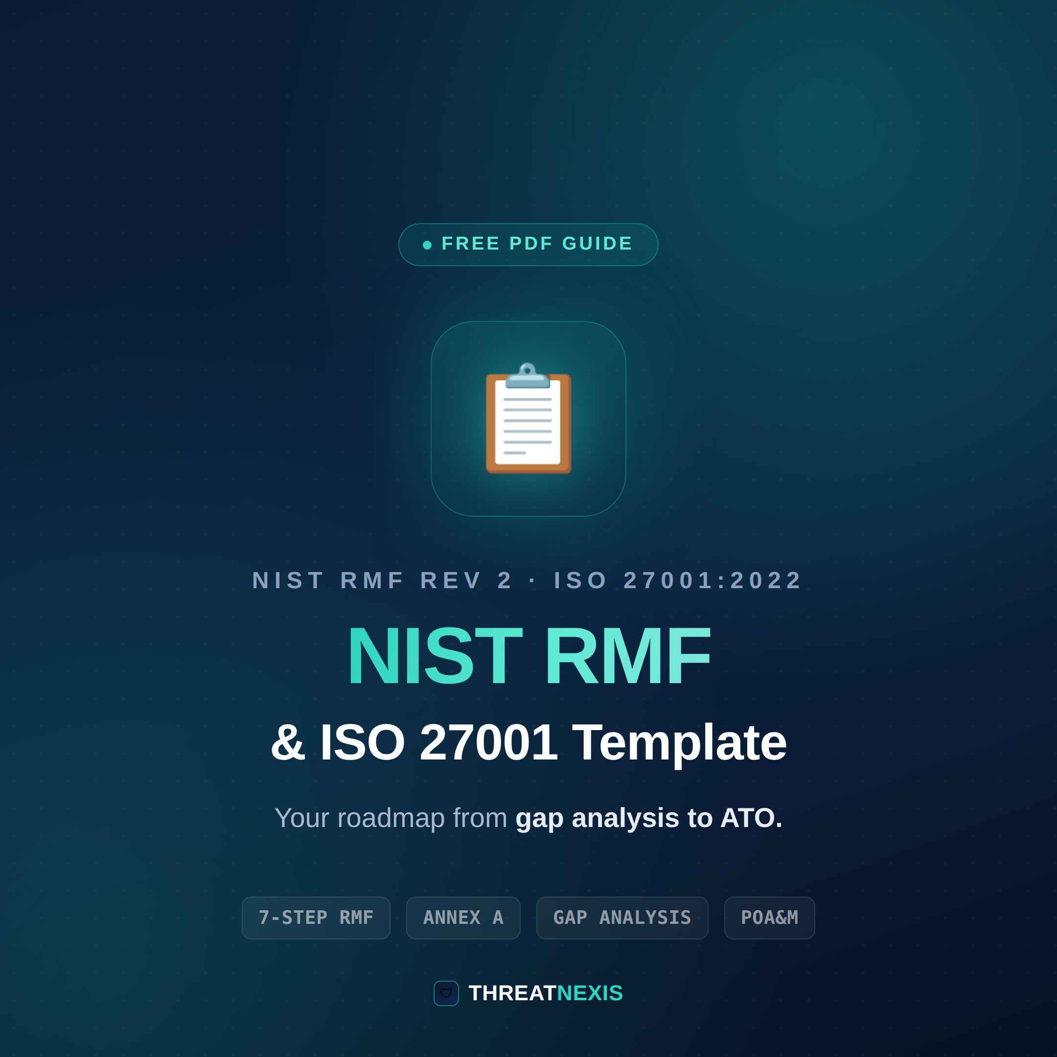 NIST RMF and ISO 27001 implementation template cheat sheet showing the 7-step RMF process and Annex A controls